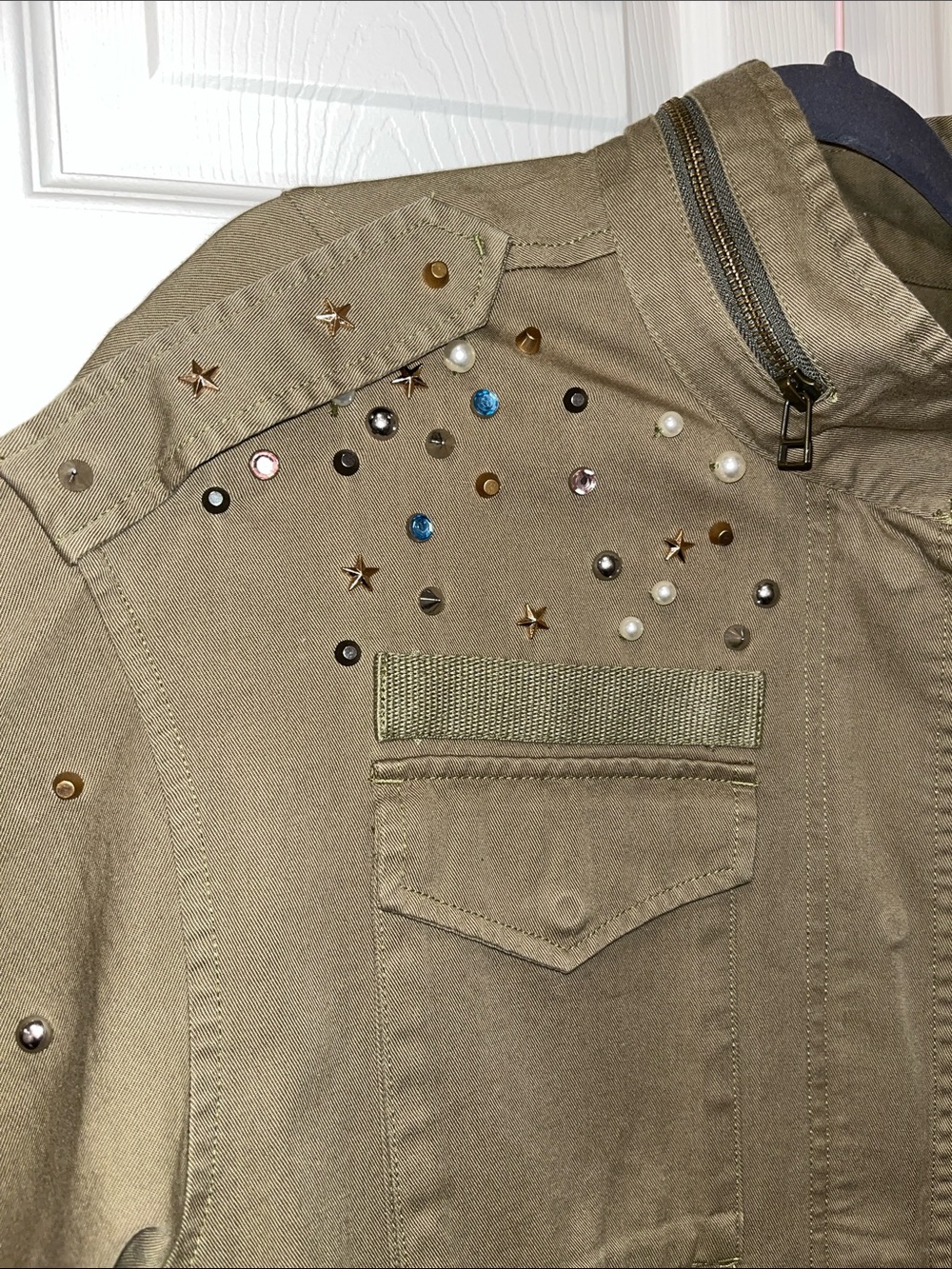 CoffeeShop Olive Green Studded Utility Jacket
